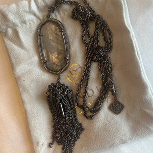 KENDRA SCOTT Mirror Rock Crystal (gunmetal) long pendant with tassel necklace